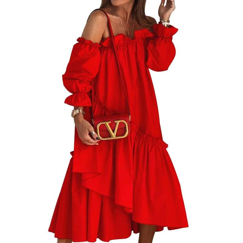 Robe à épaules dénudées Couleur Unie