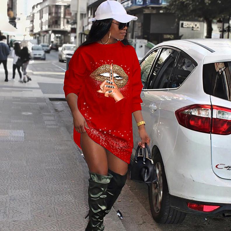 Robe décontractée à imprimé léopard à lèvres à manches longues