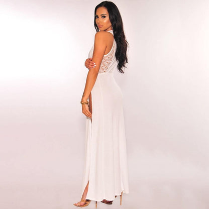 Robe évidée sexy de couleur unie à col en V et fente latérale