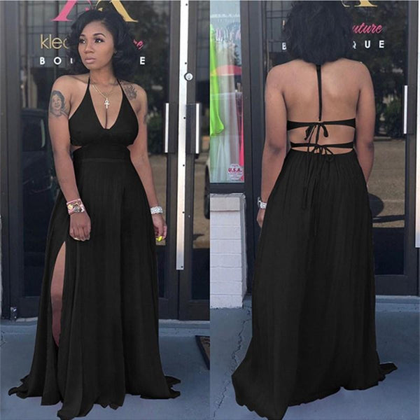 Robe longue dos nu sexy Couleur Unie