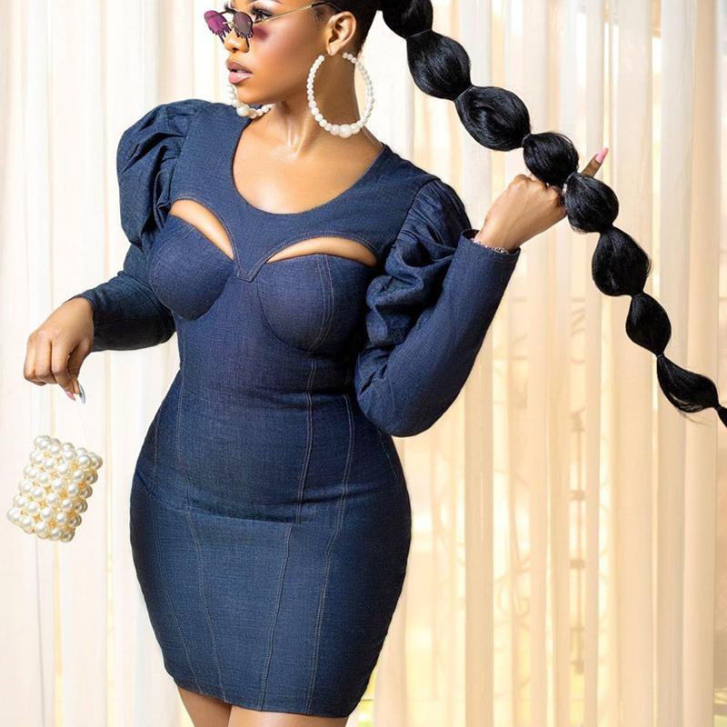 Robe moulante à manches bouffantes Mode Découpée