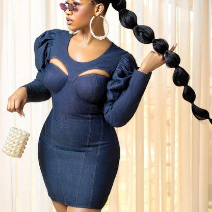 Robe moulante à manches bouffantes Mode Découpée