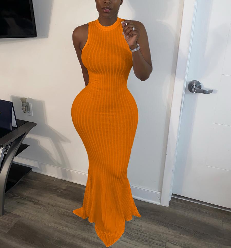 Robe moulante sexy en queue de poisson sans manches de couleur unie