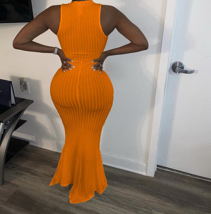 Robe moulante sexy en queue de poisson sans manches de couleur unie