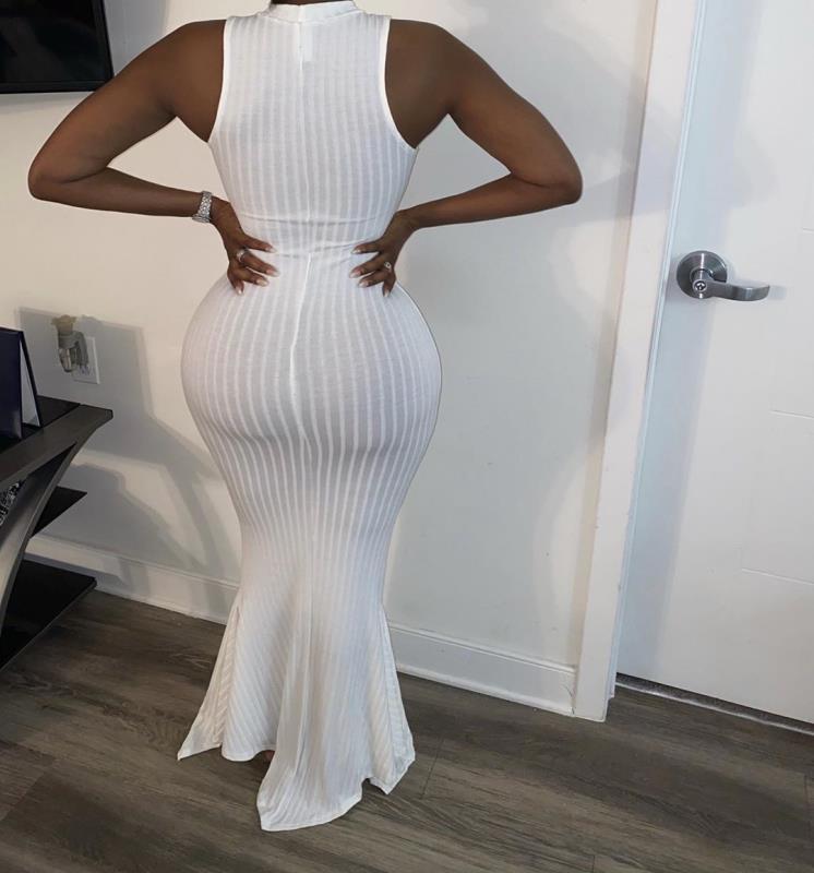 Robe moulante sexy en queue de poisson sans manches de couleur unie