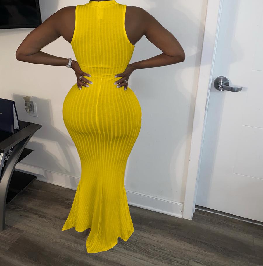 Robe moulante sexy en queue de poisson sans manches de couleur unie