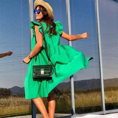 Robes AMPLE à volants de couleur unie