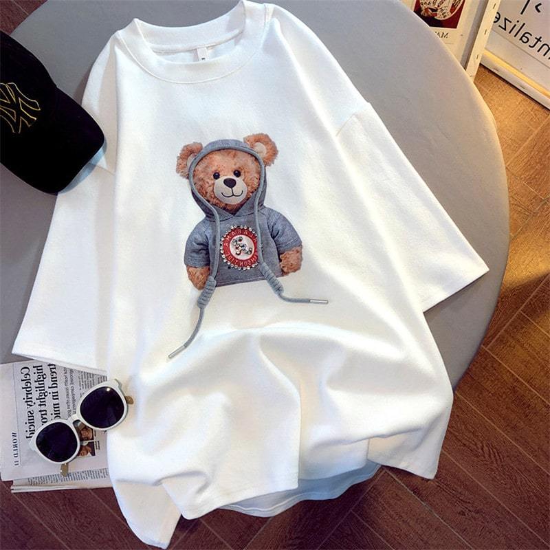 T-shirt Mignon Ours Imprimé Manches Courtes