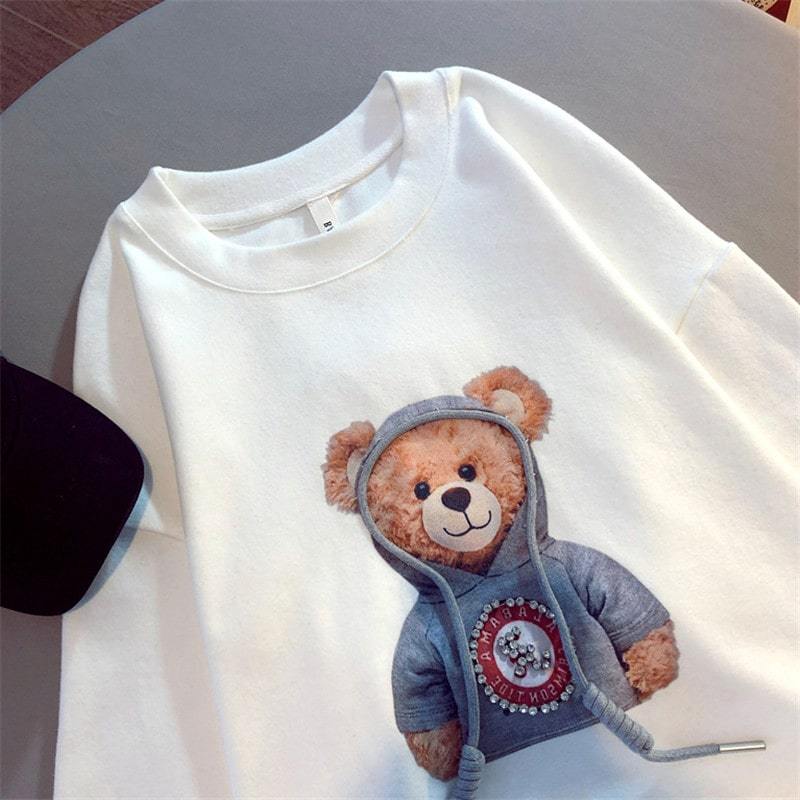 T-shirt Mignon Ours Imprimé Manches Courtes
