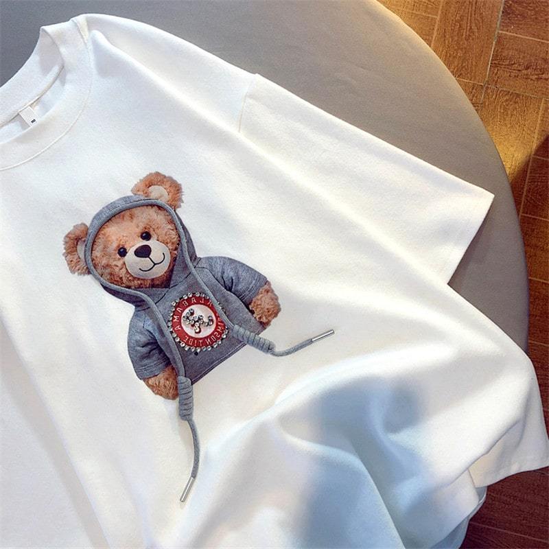 T-shirt Mignon Ours Imprimé Manches Courtes