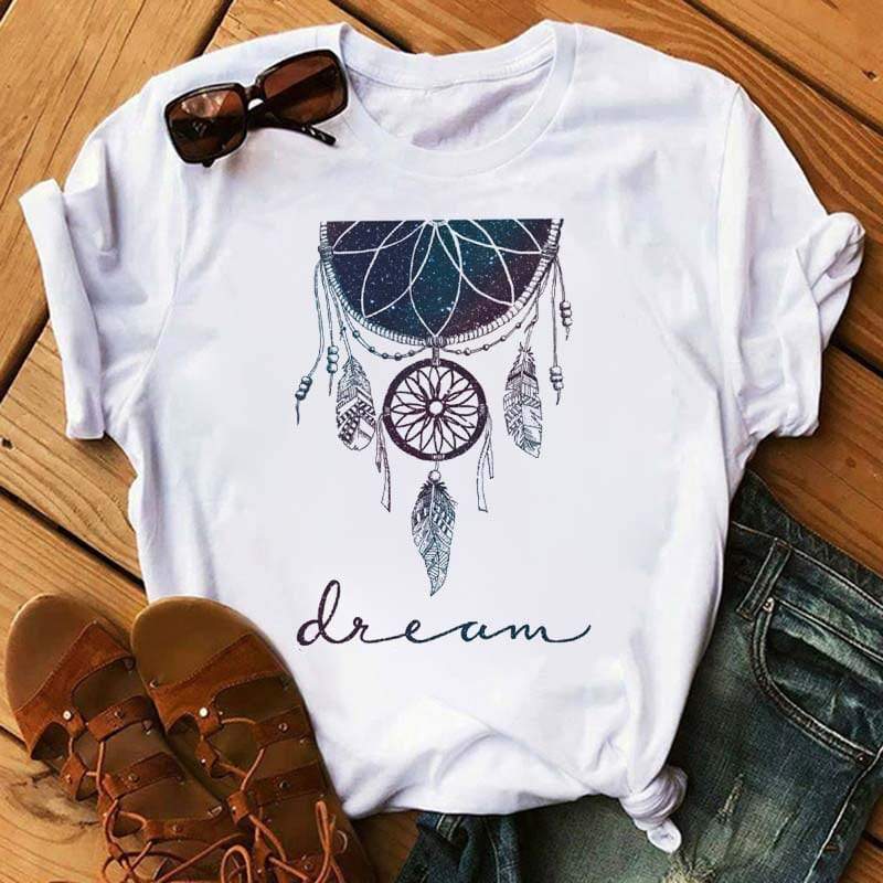 T-shirt à col rond imprimé Boho Feather