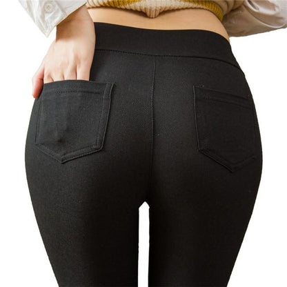 Taille Haute Couleur Unie Pantalon Serré