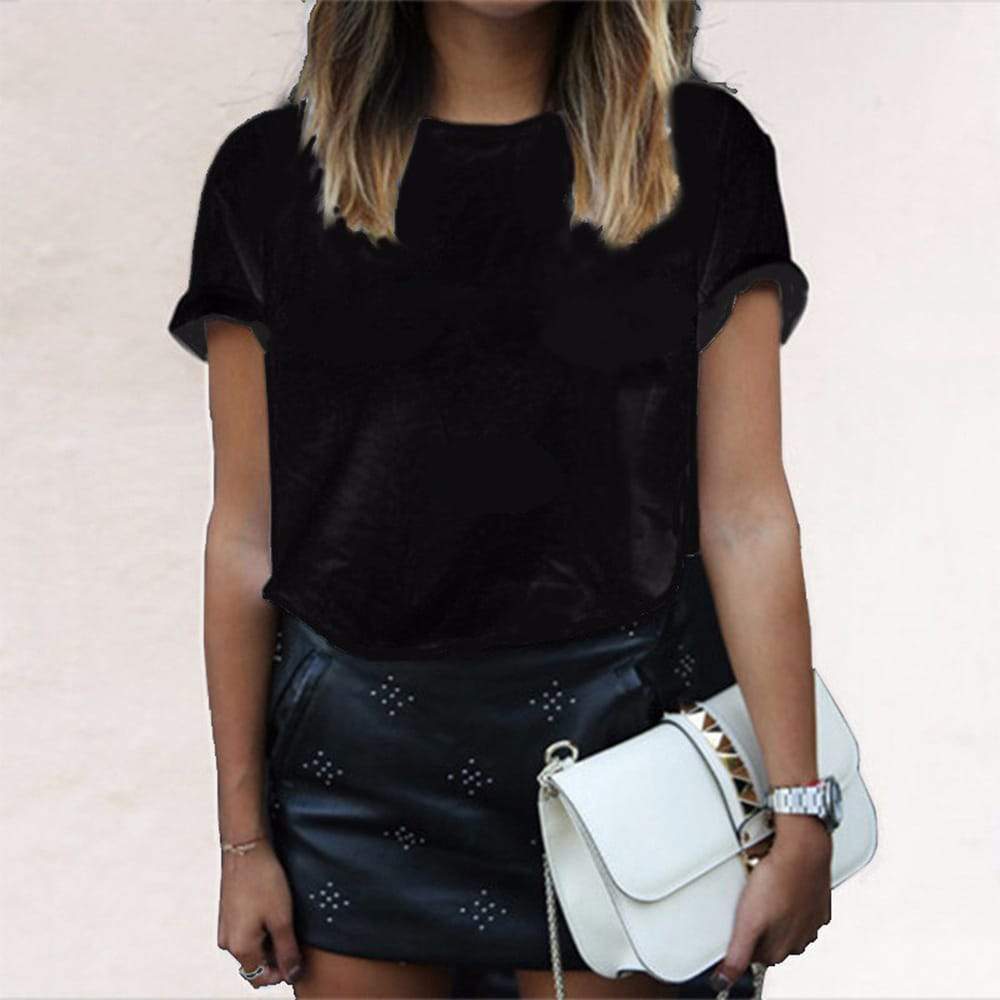 U-shirt décontracté de couleur unie à col rond