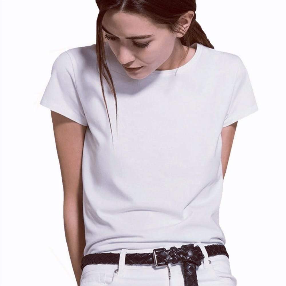 U-shirt décontracté de couleur unie à col rond