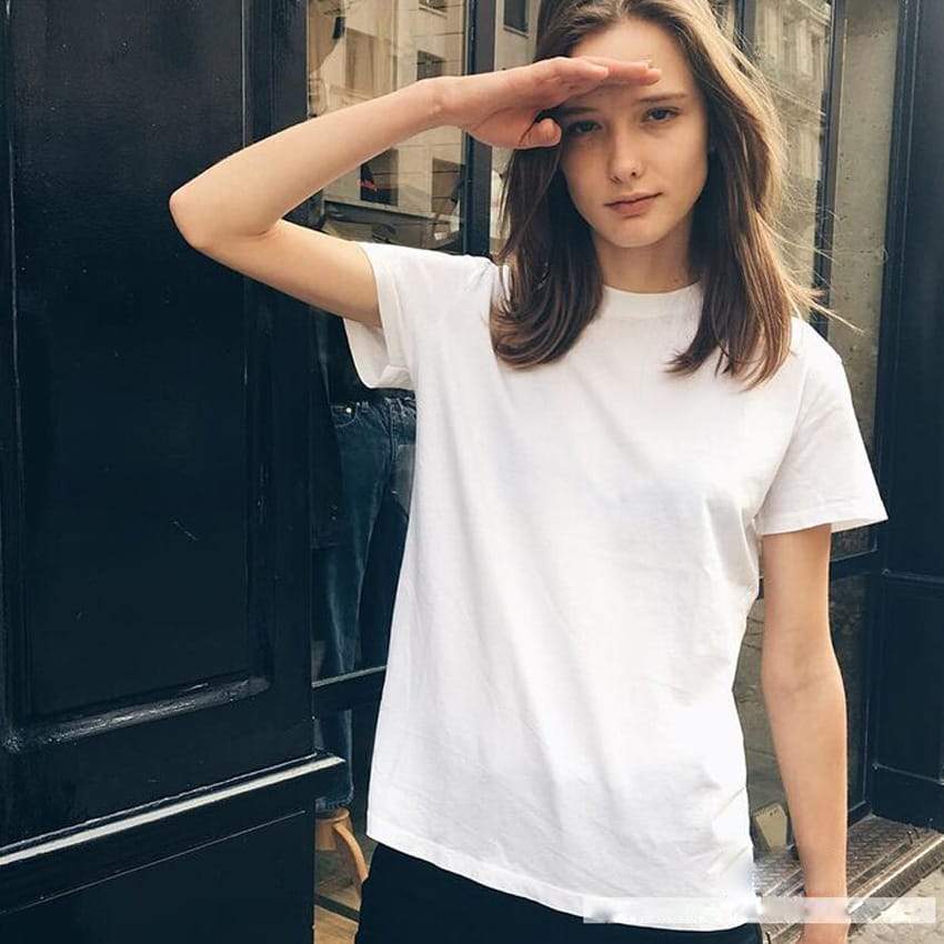 U-shirt décontracté de couleur unie à col rond