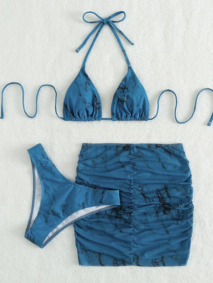 Ensemble de maillot de bain bikini trois pièces à imprimé marbre - Chic&Shines