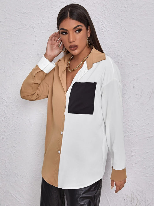 Chemise manches longues bicolore décontracté - Chic&Shines
