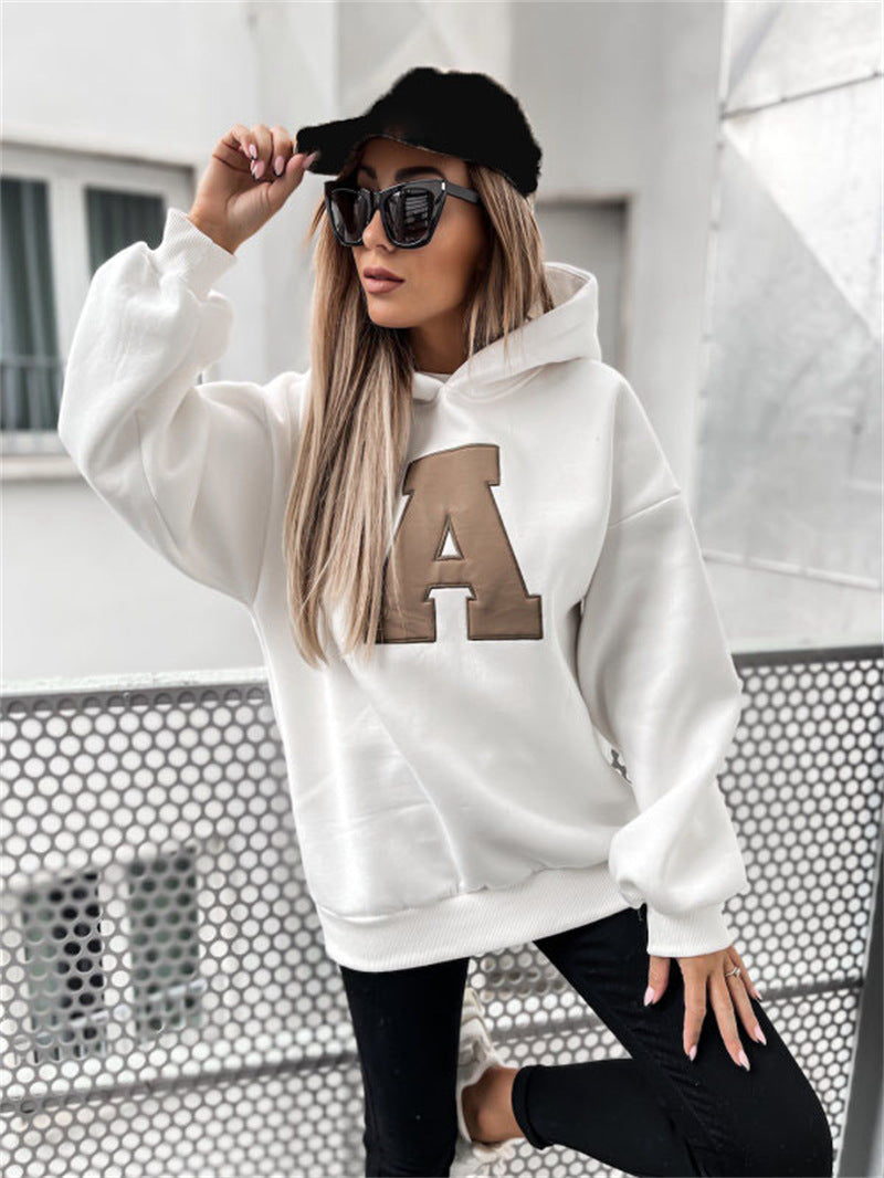 Pull à capuche sans poche imprimé lettre A - Chic&Shines