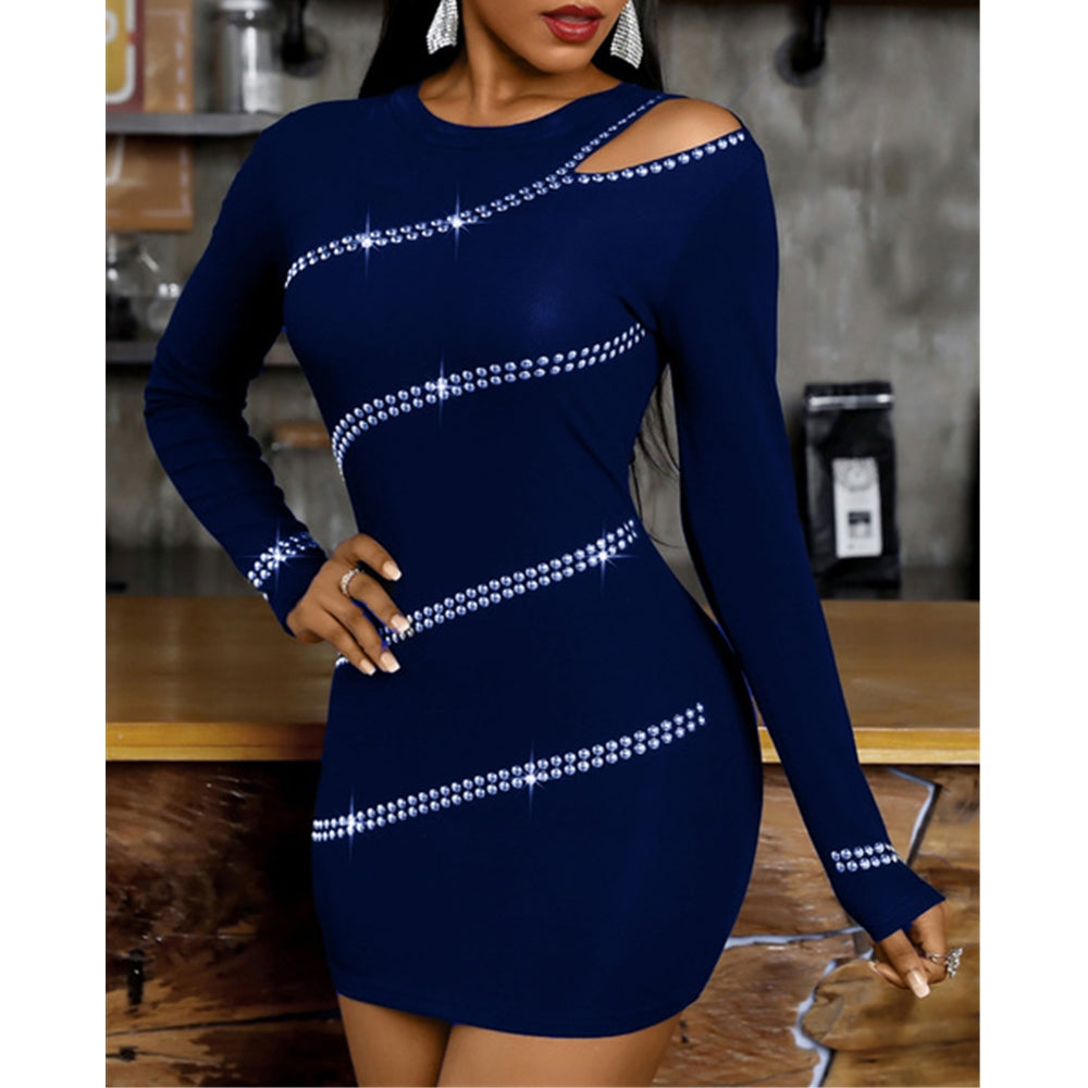 Robe courte manches longues moulante motif strass - Chic&Shines