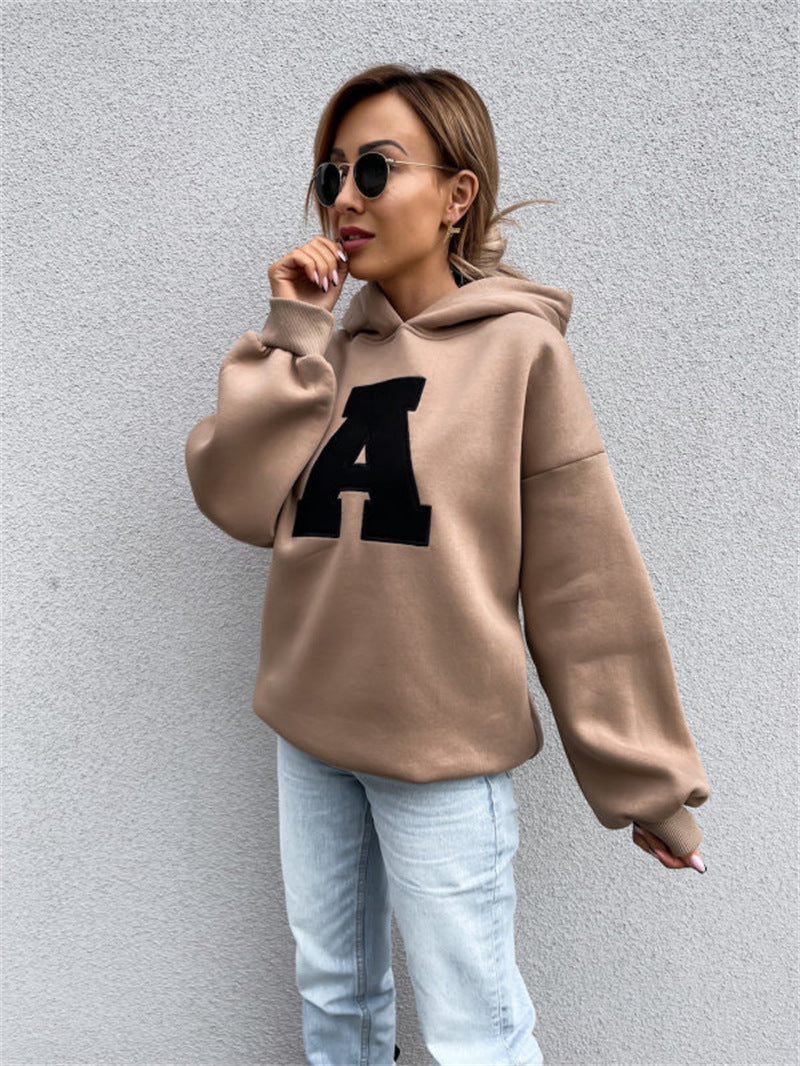 Pull à capuche sans poche imprimé lettre A - Chic&Shines