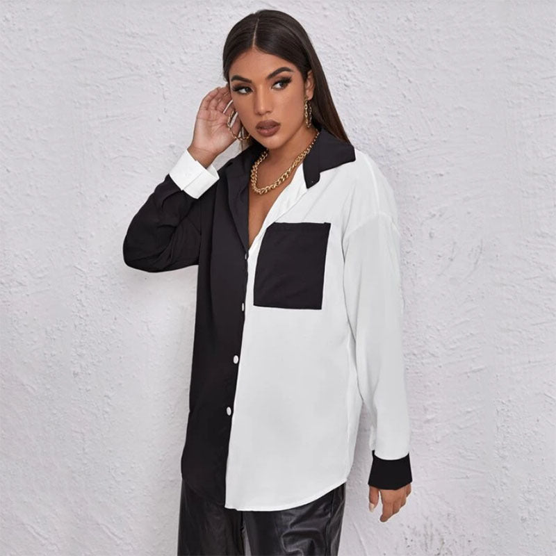 Chemise manches longues bicolore décontracté - Chic&Shines