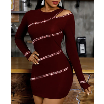 Robe courte manches longues moulante motif strass - Chic&Shines