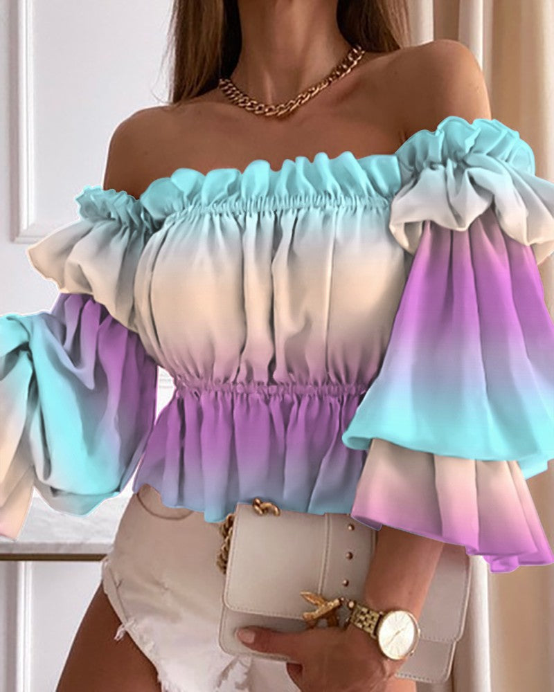 Haut bustier manches longues ébouriffées imprimé - Chic&Shines