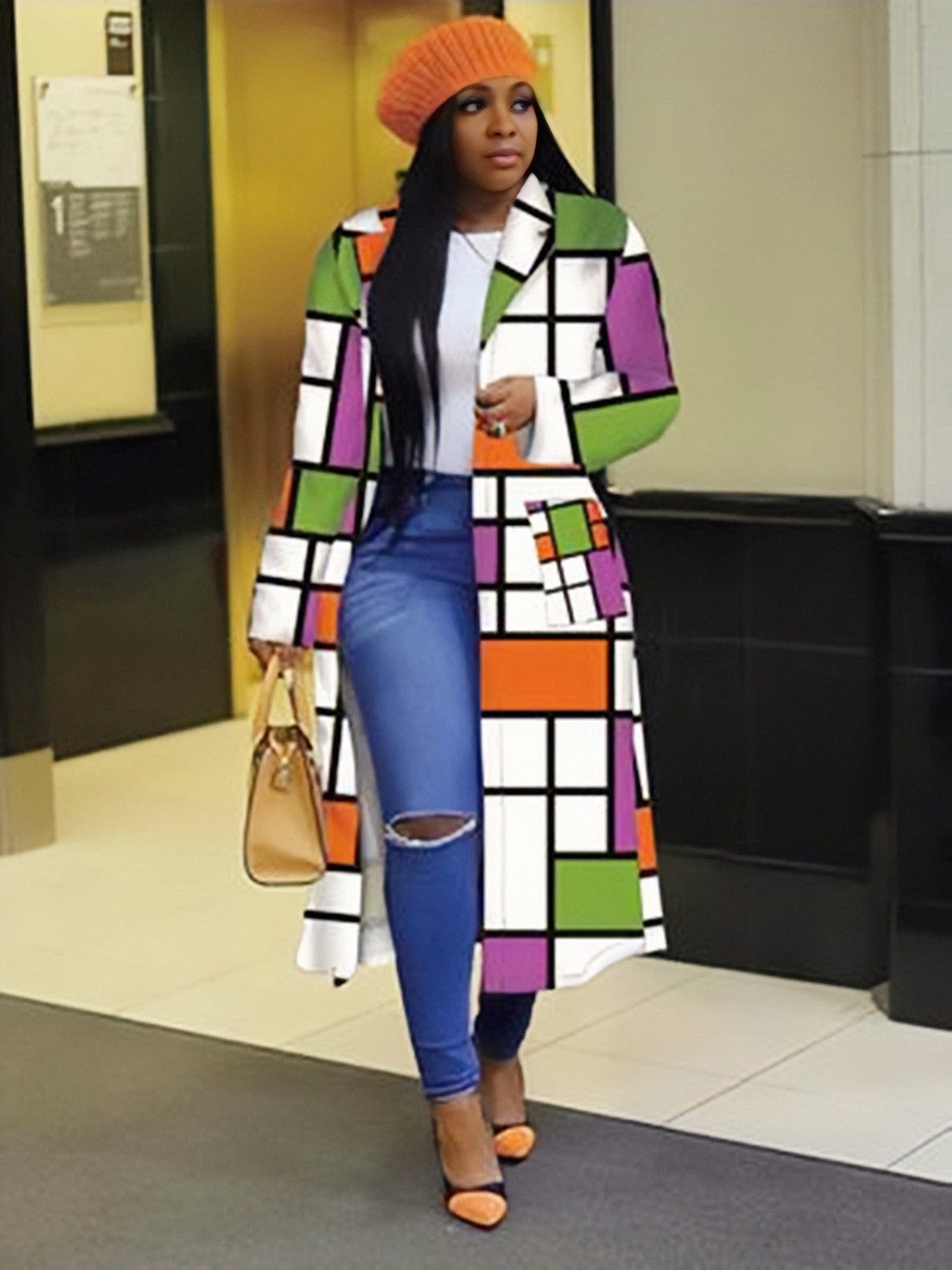 Veste à carreaux imprimé double boutonnage - Chic&Shines