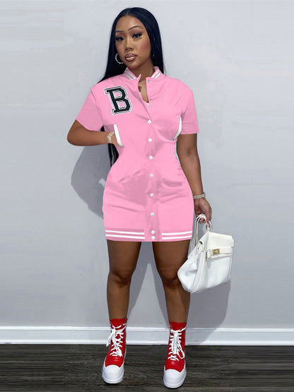Robe courte baseball boutonnée devant - Chic&Shines