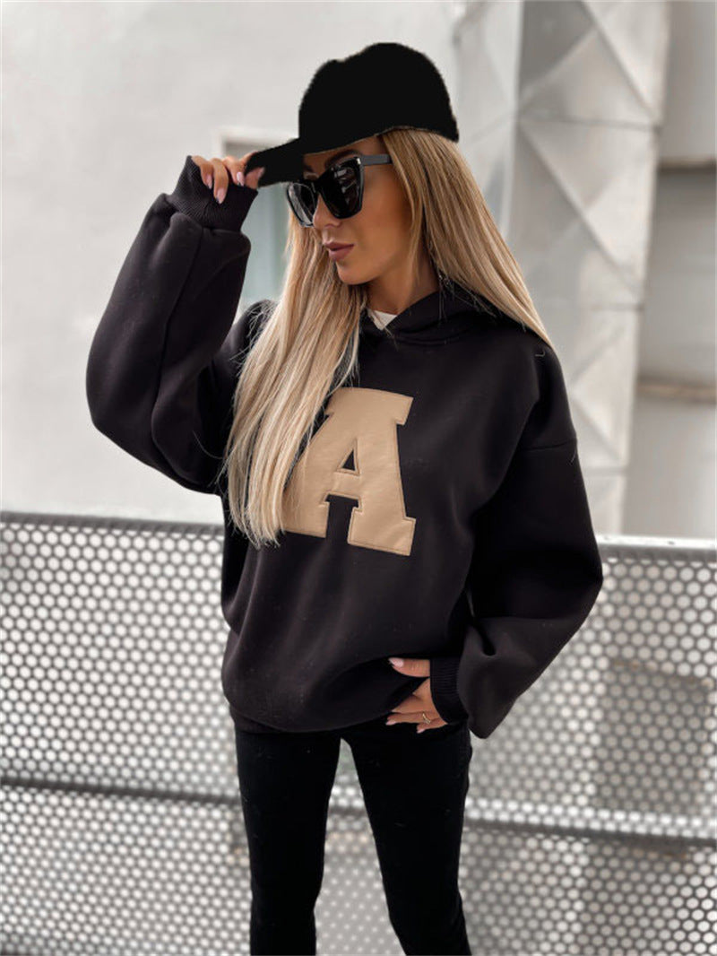 Pull à capuche sans poche imprimé lettre A - Chic&Shines