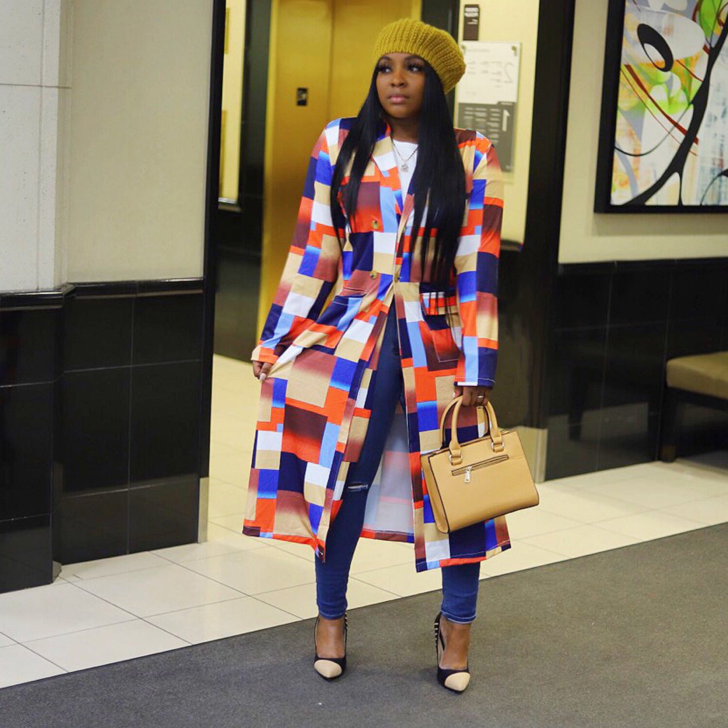 Veste à carreaux imprimé double boutonnage - Chic&Shines