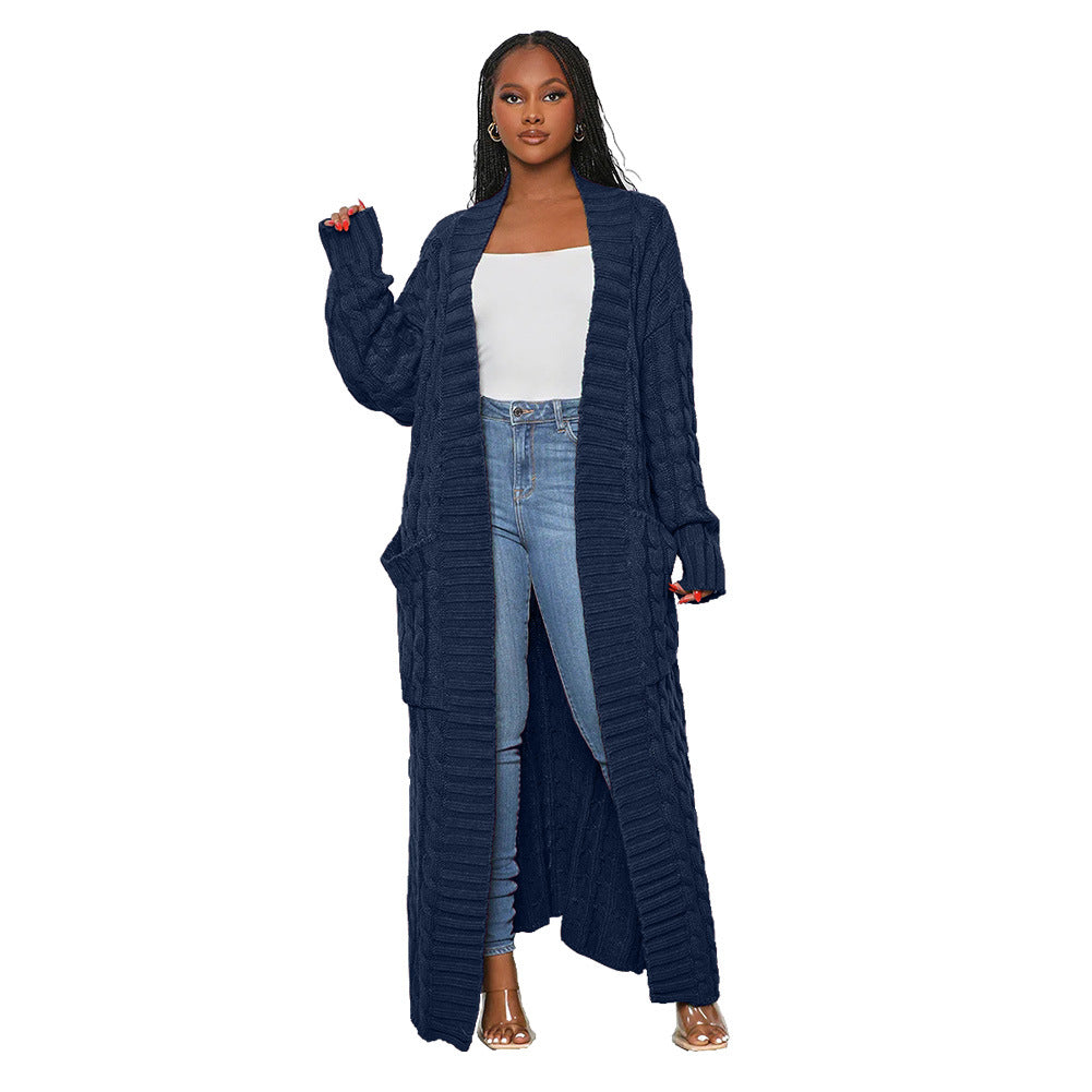 Long manteau cardigan tricoté manches longues spécial automne hiver
