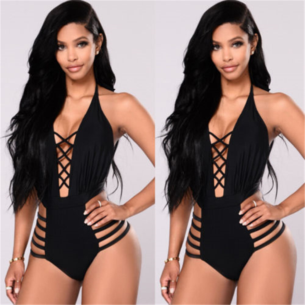 Maillot de bain une pièce bandage licou dos nu mode sexy