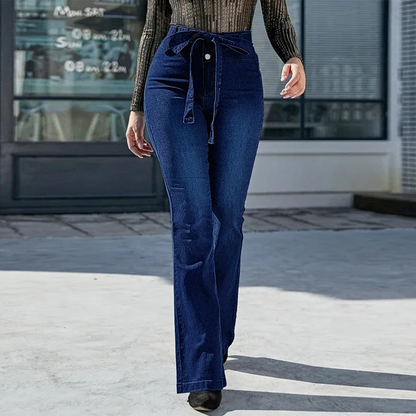 Jeans taille haute pantalon évasé ceinture - Chic&Shines