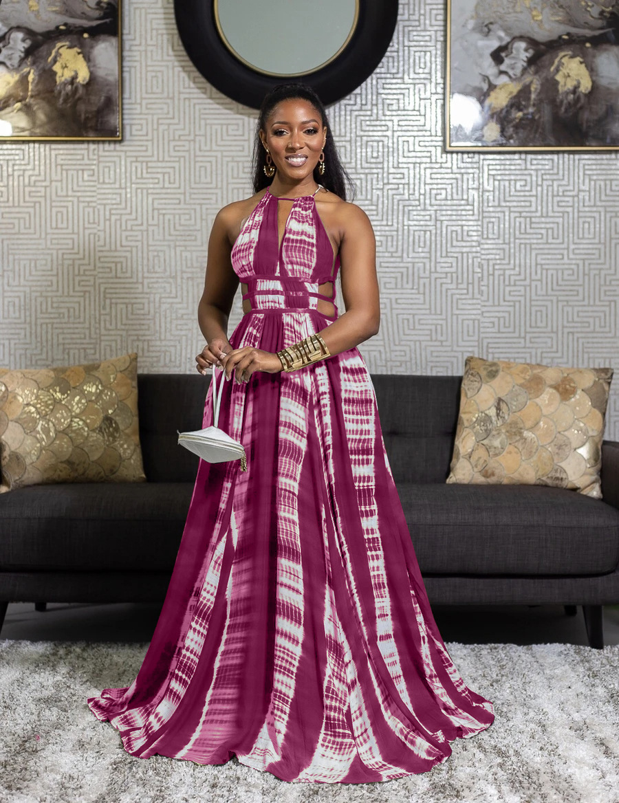 Robe longue tie dye licou dos nu - Chic&Shines