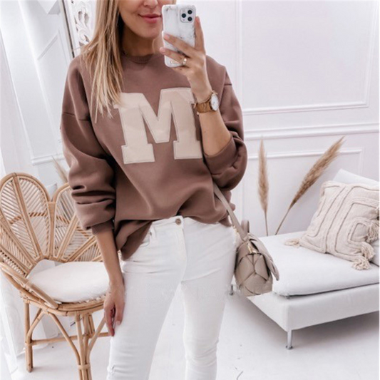 Pull col rond manche longue lettre imprimé - Chic&Shines