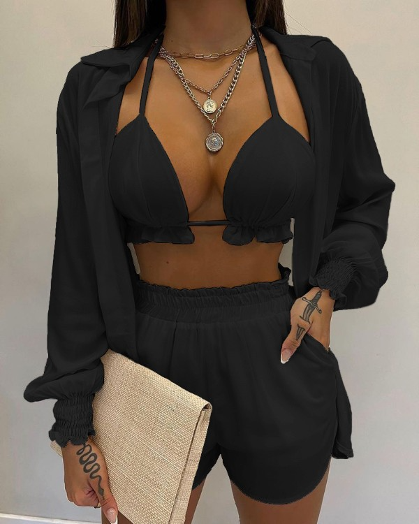 Maillot de bain trois pièces cardigan haut et short - Chic&Shines