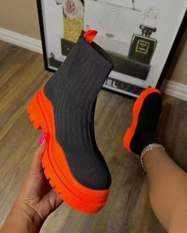 Botte en maille mi-mollet semelle épaisse coloré - Chic&Shines