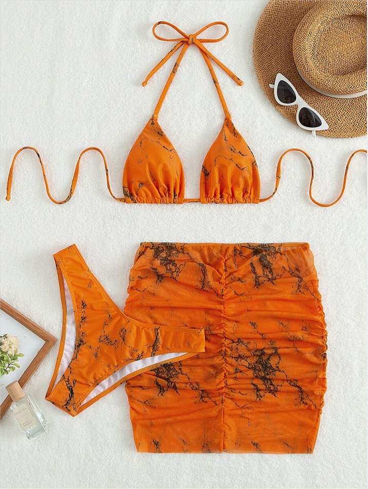 Ensemble de maillot de bain bikini trois pièces à imprimé marbre - Chic&Shines