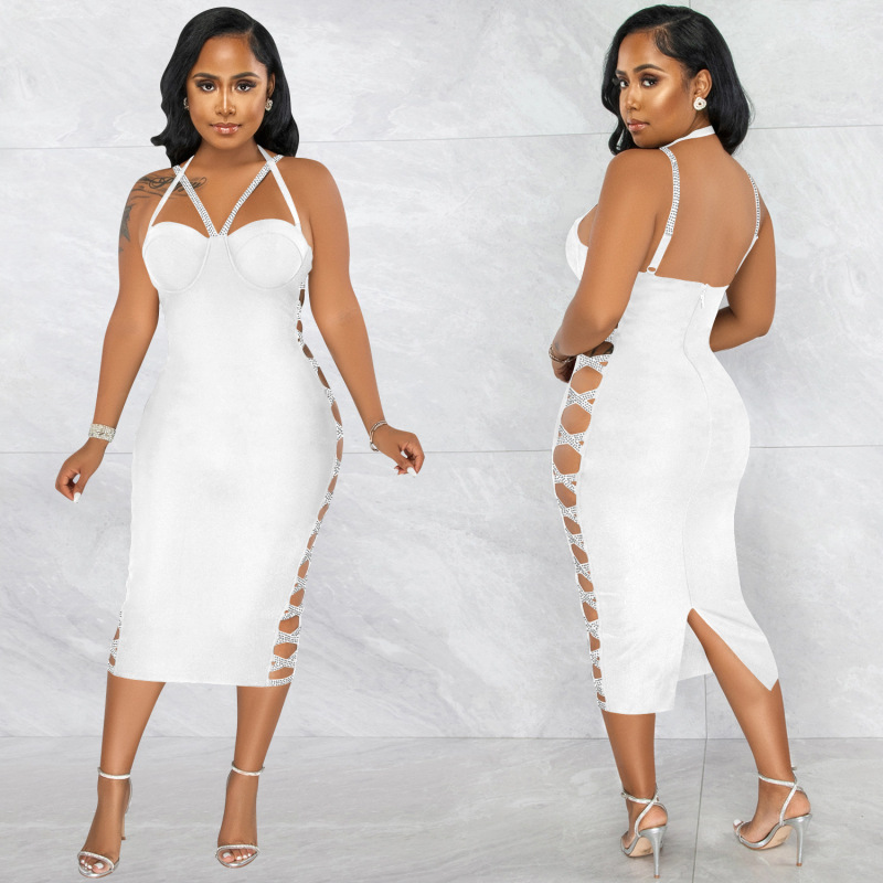 ROBE LONGUE DE SOIREE LICOU A BRETELLE  ET FENTE LATERALE - Chic&Shines