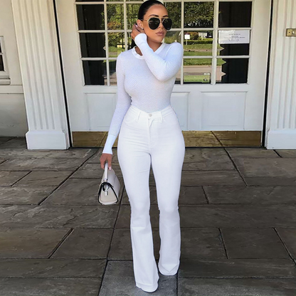 Jeans moulant taille haute bas style patte d'eph - Chic&Shines