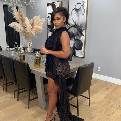 Robe courte moulante élégante en dentelle ébouriffée transparente - Chic&Shines