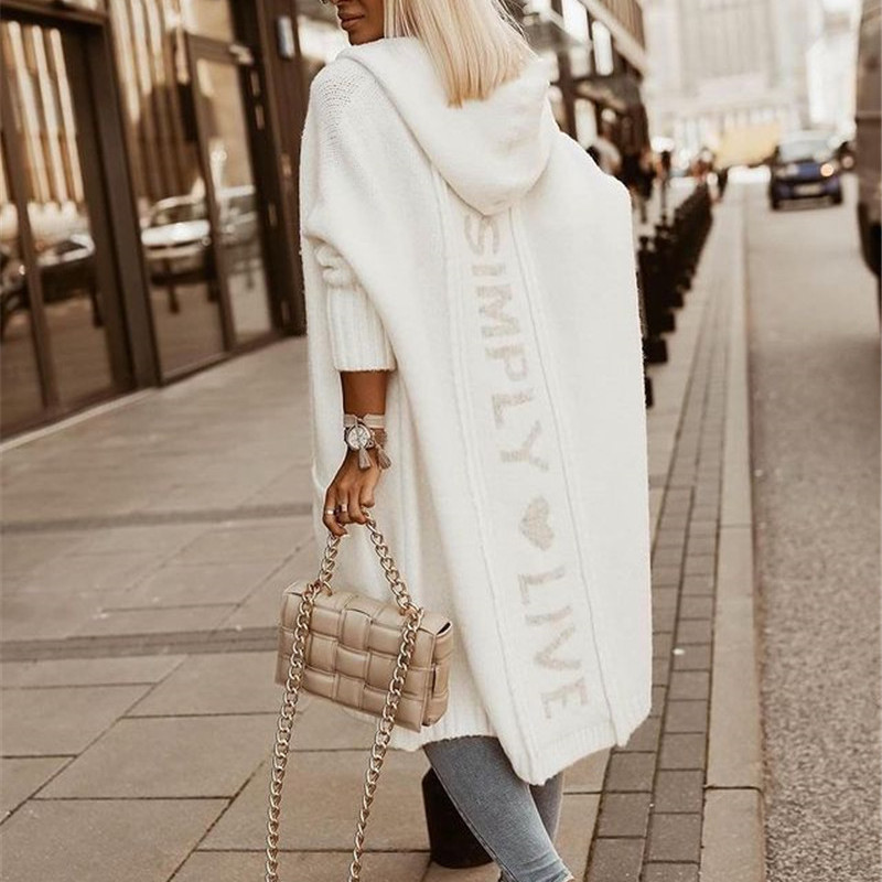 Manteau cardigan manches longues à capuche en tricot - Chic&Shines