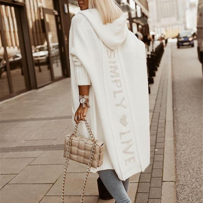 Manteau cardigan manches longues à capuche en tricot - Chic&Shines