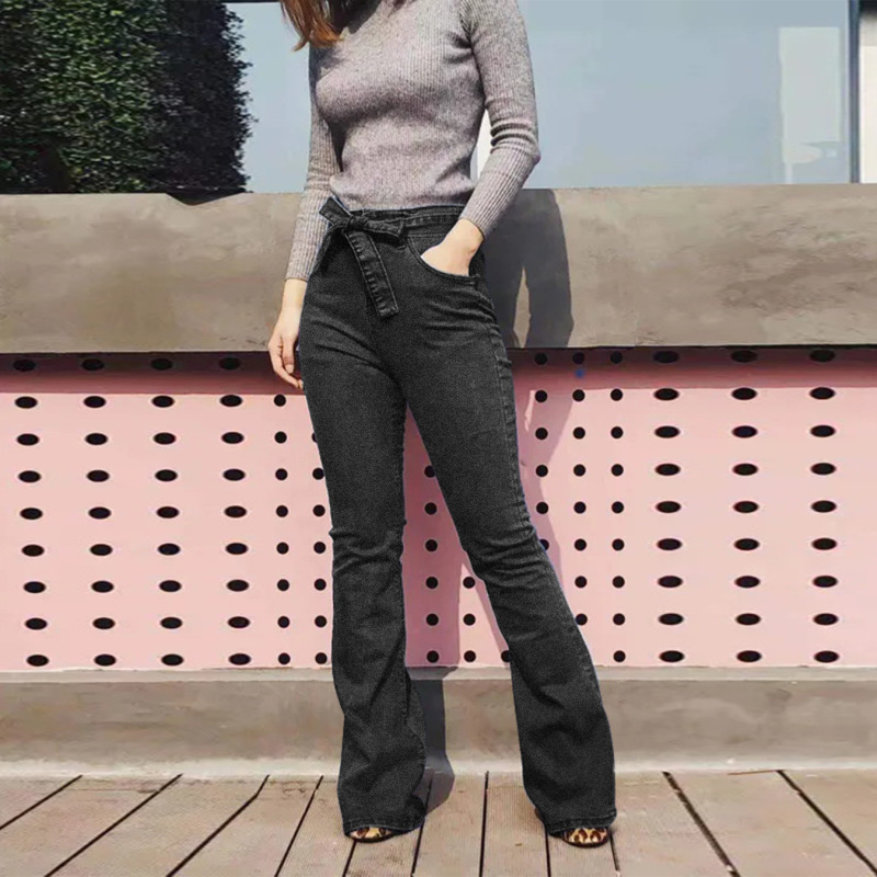 Jeans taille haute pantalon évasé ceinture - Chic&Shines