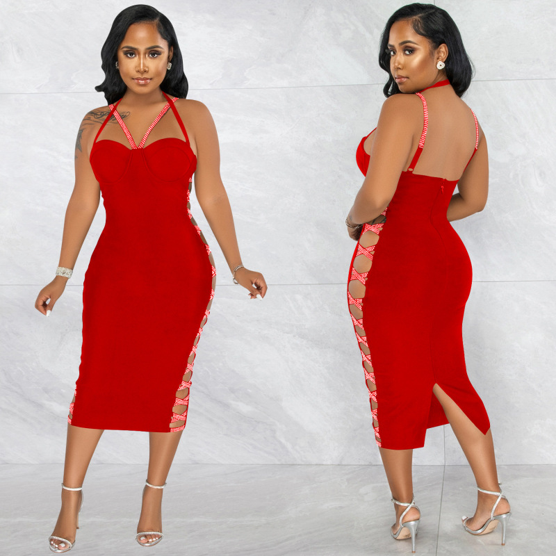 ROBE LONGUE DE SOIREE LICOU A BRETELLE  ET FENTE LATERALE - Chic&Shines