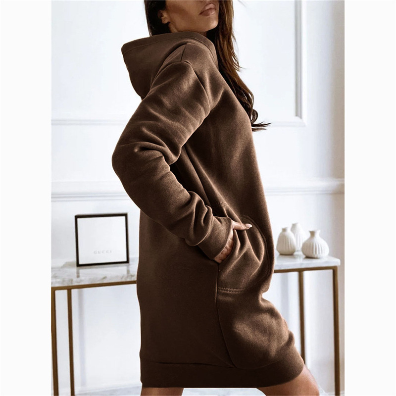 Robe court d'hiver à capuche manches longues couleur unie - Chic&Shines