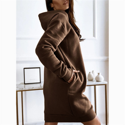 Robe court d'hiver à capuche manches longues couleur unie - Chic&Shines