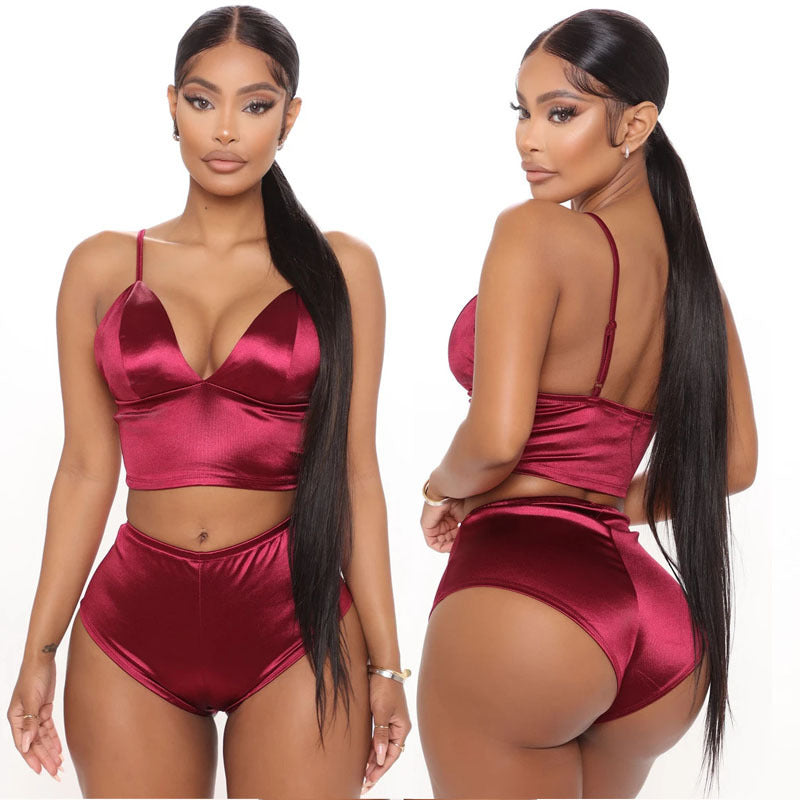 Ensemble pyjamas en satin haut caraco et short sexy - Chic&Shines