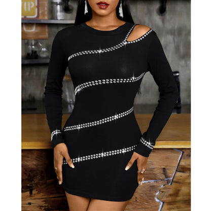 Robe courte manches longues moulante motif strass - Chic&Shines